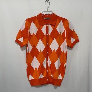 GRACE Karin button front knit argyle shirt short sleeves